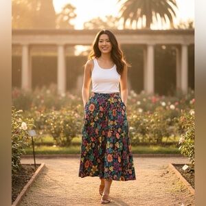 Du Pareil Navy Multi Colored Floral Button Front Vacation Maxi Skirt Size Medium